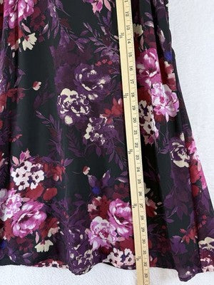 Accidentally In Love Dress XS Sleeveless Mini Black Purple Floral Shift Made USA