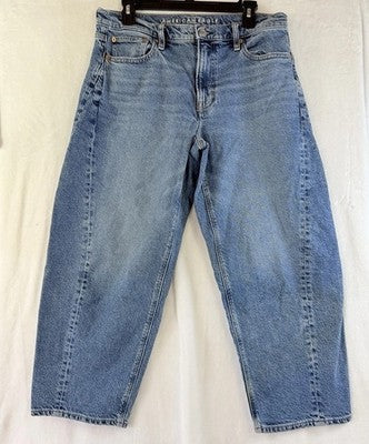 American Eagle Jeans Women Size 8 Short Barrel Leg Blue Wide Leg