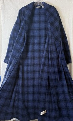 LL Bean Fleece Wrap Robe Women XS Blue Plaid Tie Belt Pockets