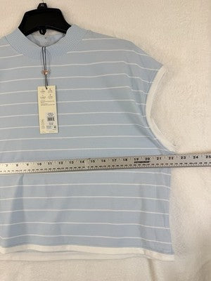 Calia Top XL Crop Mock Neck Knit Blue White Striped New NWT