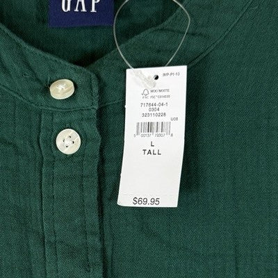 Gap Cotton Gauze Mini Shirt Dress Large Tall Womens Green Short Sleeve New NWT