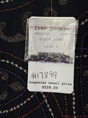 Free People Dress 6 Womens Black Sleeeveles Beaded Boho New NWT *FlawRead