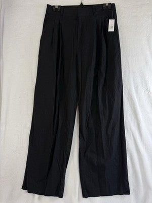 Gap Linen Blend Trousers 4 Petite Black High Rise Wide Leg 365 New NWT