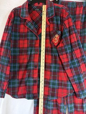 Lauren Ralph Lauren XL Pajamas Fleece Red Blue Tartan Plaid Pajama Set Women