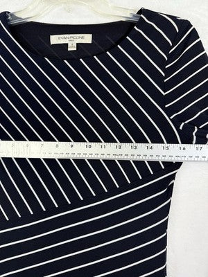 Evan Picone Dress 4 Navy Blue White Stripe Jersey Knit Fit Flare Women