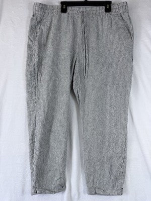 J Crew Linen Pants 16 Black White Striped Pull On Womens