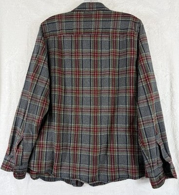 LL Bean Women's Scotch Plaid Flannel Shirt Large Button Up Gray Relaxed Fit Top