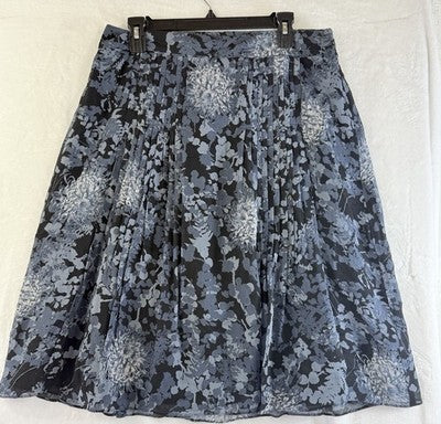 Ann Taylor Midi Skirt Size 10 Blue Floral Flare  Pleated