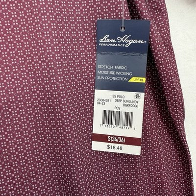 Ben Hogan Performance Polo Small Mens Shirt Sleeve Burgundy Print Golf Shirt New