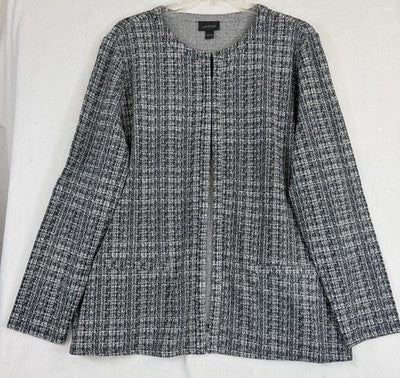 J Jill Wearever Cardigan Large Black White Knit Long Sleeve Womens