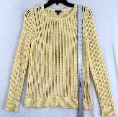 Talbots XS Sweater Open Stitch Yellow Long Sleeve 100% Cotton Womens