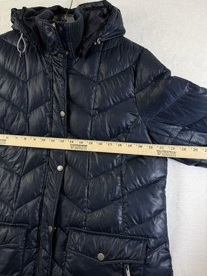Lands End Long Puffer Coat Womens XL 18 Navy Blue Down *FlawsRead
