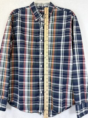 J Crew Shirt Large Men Flex Washed Slim Untucked Blue Plaid Button Down
