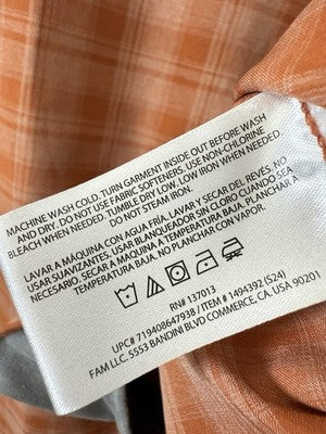 Orvis Men’s XL Shirt Short Sleeve Tech Plaid Orange Button Up Pockets Collar
