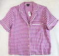 Gap Linen Blend PJ Shirt XS Women Pink Gingham Short Sleeve Top New NWT
