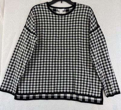 J Jill Medium Sweater Top Black Check Gingham Reversible Long Sleeve Womens