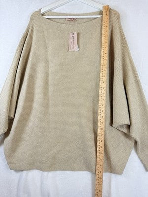 Philosophy Sweater 3X Womens Beige Gold Batwing Boat Neck Metallic Tops New