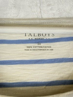 Talbots Top 3x 3/4 Sleeve Ivory Blue Striped Embroidered Plus Size Women Cotton