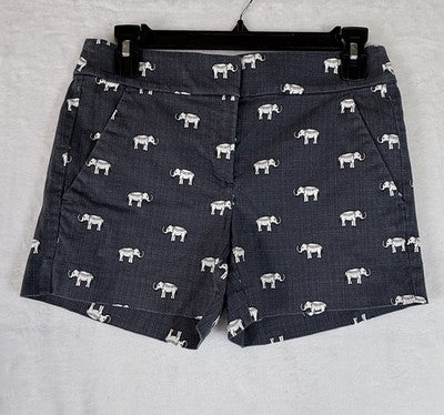 Ann Taylor Loft Riviera Shorts 00 Womens Blue Elephant Print 4” Cotton Stretch
