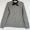 J Crew Sweater Women Medium Gray Wool Blend Black Bow Tops Long Sleeve