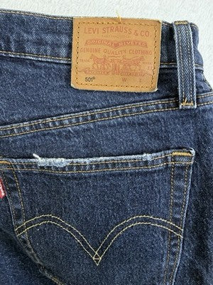 Levis 501 Jean Shorts Women 27 Button Fly Fringe 3” Blue Denim Premium Jeans