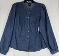 Gap Denim Shirt Womens Small Tops Button Up Blue Puff Sleeve Lace Trim New NWT