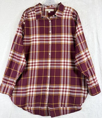 Ann Taylor Loft Flannel Shirt Large Top Womens Plaid Long Sleeve Button Up