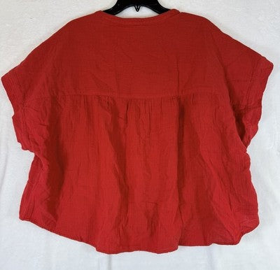 Gap Cotton Gauze Dolman Shirt XL Womens Top Red Button Up Short Sleeve New