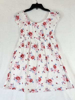 Gap Kids Babydoll Dress Large 10 White Pink Floral 100% Cotton Girls New NWT