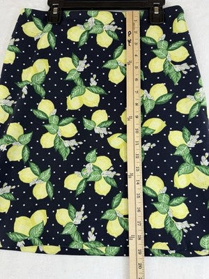 Talbots Skirt 2 Petite Short Navy Lemons Fruit Womens 2P Stretch Pencil A Line