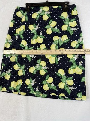 Talbots Skirt 2 Petite Short Navy Lemons Fruit Womens 2P Stretch Pencil A Line