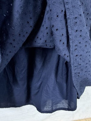 J Crew Shirt Dress Medium Eyelet Navy Blue Short Sleeve Womens 100% Cotton