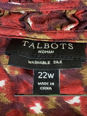 Talbots 22W Top Sleeveless Washed Silk Red Floral Womens Blouse