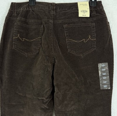 St John’s Bay Corduroy Pants 14 Petite Chocolate Brown Straight Leg Women NEW