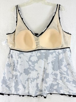 Swimsuits For All 22W Tankini Top Black White Floral Print Flowy Swim Womens 22