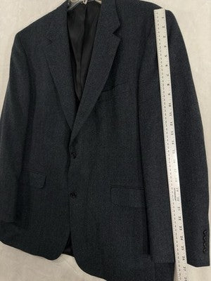 Lands End Blazer Mens 46 Long Blue 100% Wool Blue Gray Herringbone Suit Jacket