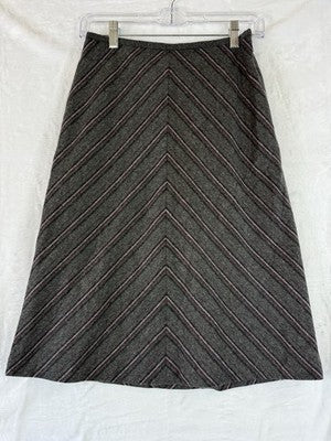Ann Taylor Loft Skirt 0 A Line Wool Blend Gray Striped Midi