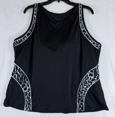 Swimsuits For All Aquabelle 26 Tankini Top Black Cheetah Print Plus Size Womens
