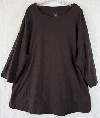 J Jill XL Top Pure Jill Hemp Cotton Knit Seamed Tunic Brown 3/4 Sleeve Womens