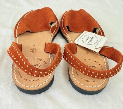 NWT Palmaira Avarca Sandals Orange Suede Leather Slingback Menorcan US 7 EU 38