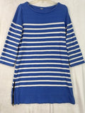 J Crew Dress Small Short Sleeve Blue Striped Cotton Shift 3/4 Sleeve Dress