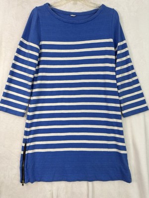 J Crew Dress Small Short Sleeve Blue Striped Cotton Shift 3/4 Sleeve Dress