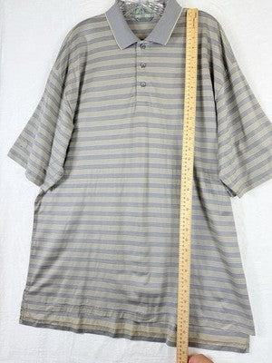 Descente Mens Golf Polo XL Double Mercerized Egyptian Cotton Shirt Gray Striped