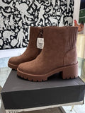 ANA Block Heel Booties 12 Womens Marie Cognac Brown Faux Suede Thick Sole Boots
