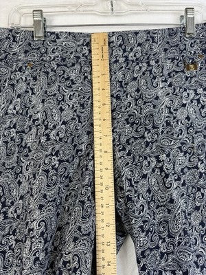 Rafaella Comfort Pants 10 Pull On Blue Paisley Print Womens