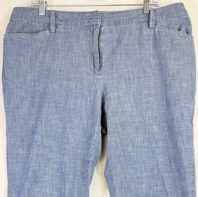 Lands End Chambray Crop Pants 16 Petite Blue Womens 16P 100% Cotton