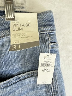 Gap Vintage Slim Mid Rise Jeans 34 18 Women Light Blue Wash New NWT