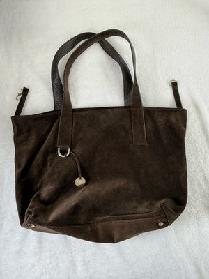 J Mclaughlin Bag Suede Leather Shoulder Tote Chocolate Brown Purse