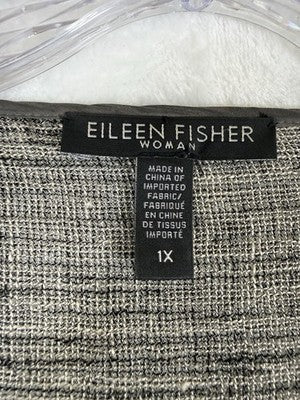 Eileen Fisher Open Front Cardigan 1X Gray Linen Blend Womens *FlawRead