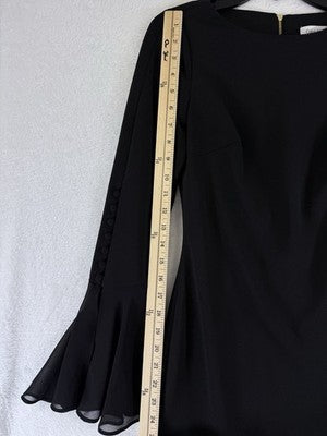 Calvin Klein Dress 2 Chiffon Bell Sleeve Sheath Black Cocktail Party Womens
